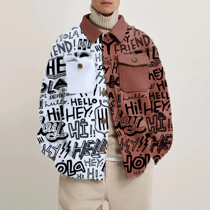 Artistic Font Printed Corduroy Thin Jacket