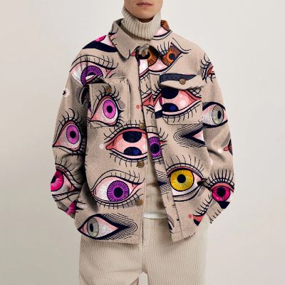Bright Eyes Print Lapel Button Jacket