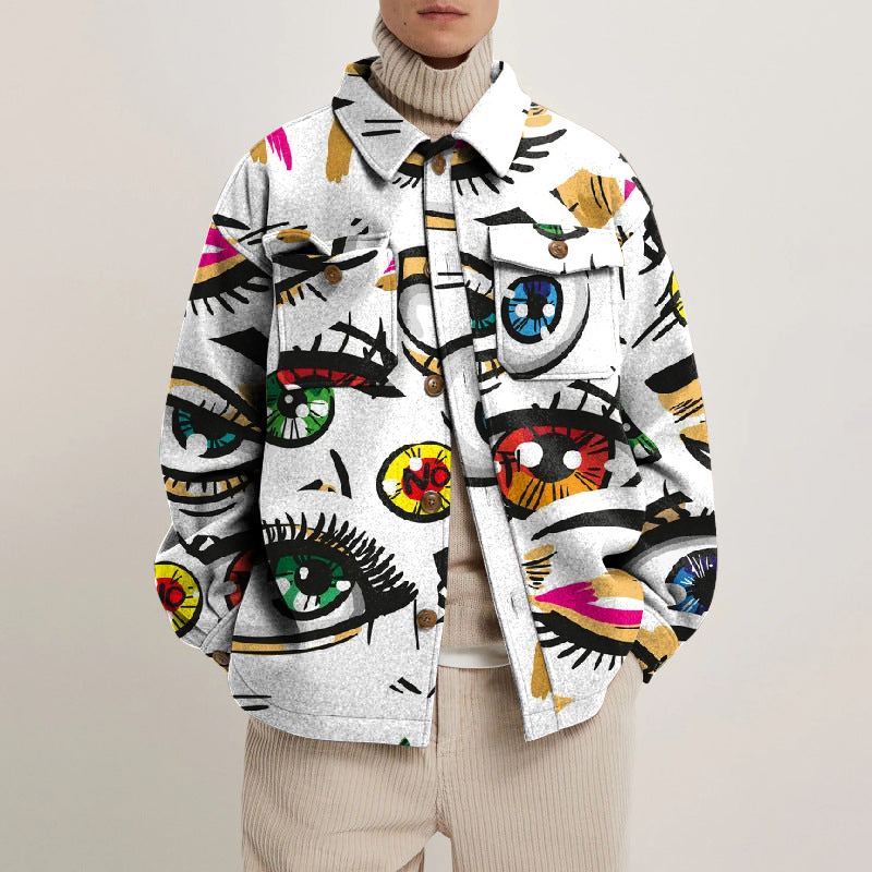 Bright Eyes Print Lapel Button Jacket