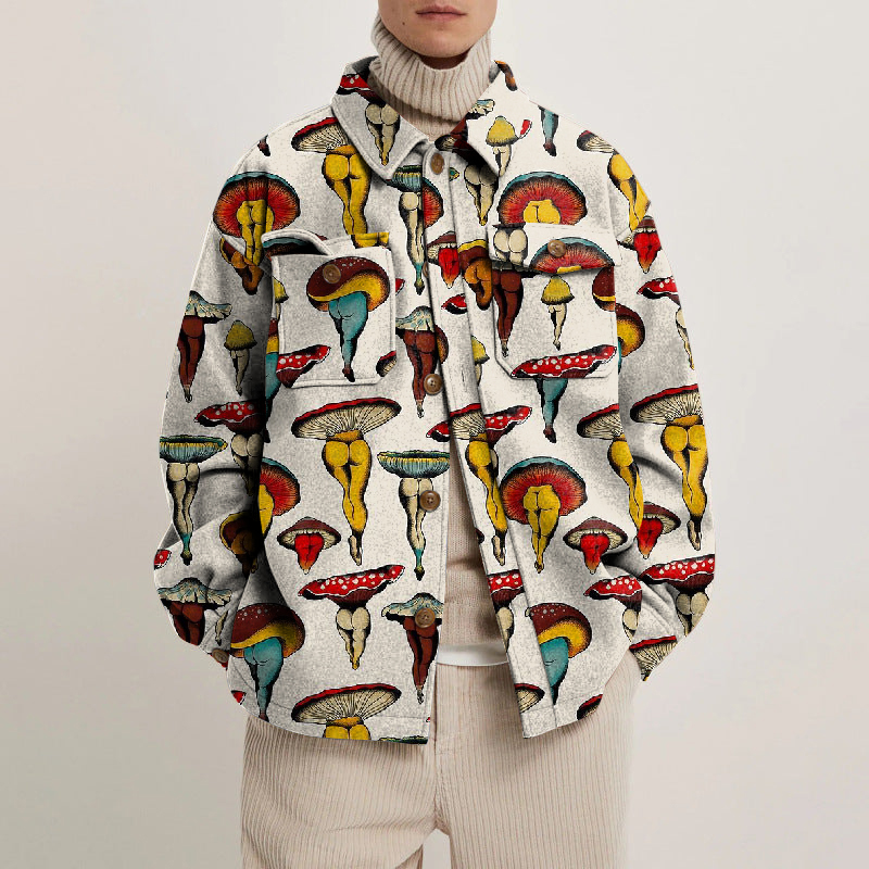 Sexy Mushroom Print Lapel Button Jacket