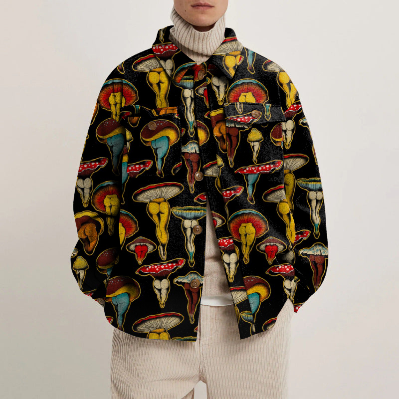 Sexy Mushroom Print Lapel Button Jacket