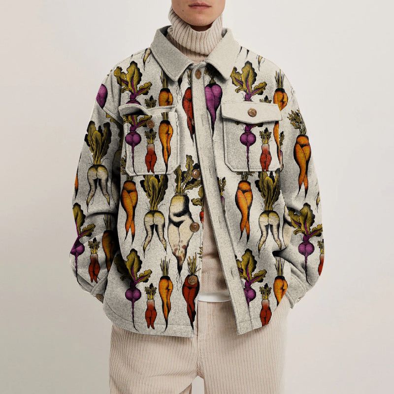 Sexy Carrot Print Lapel Button Jacket