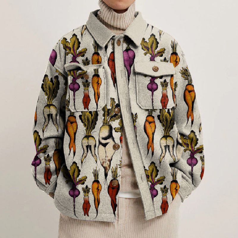 Sexy Carrot Print Lapel Button Jacket