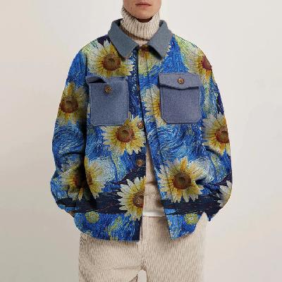 Sunflower Star Print Corduroy Thin Jacket