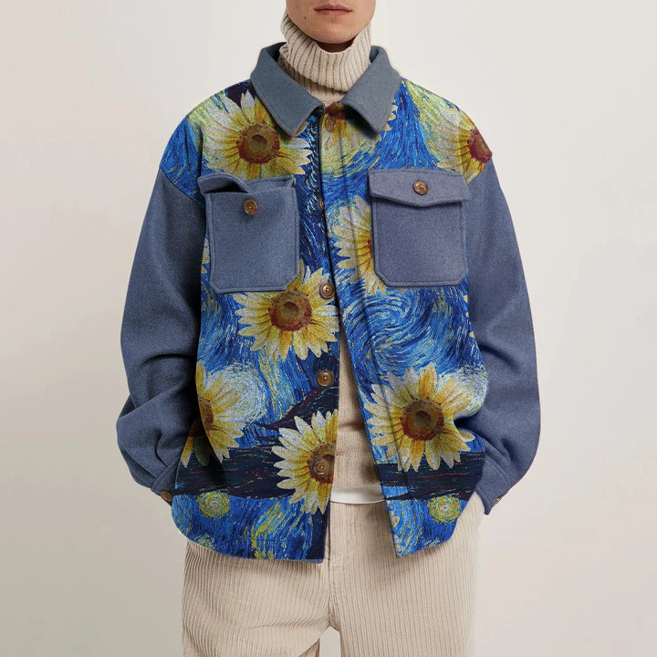 Sunflower Star Print Corduroy Thin Jacket