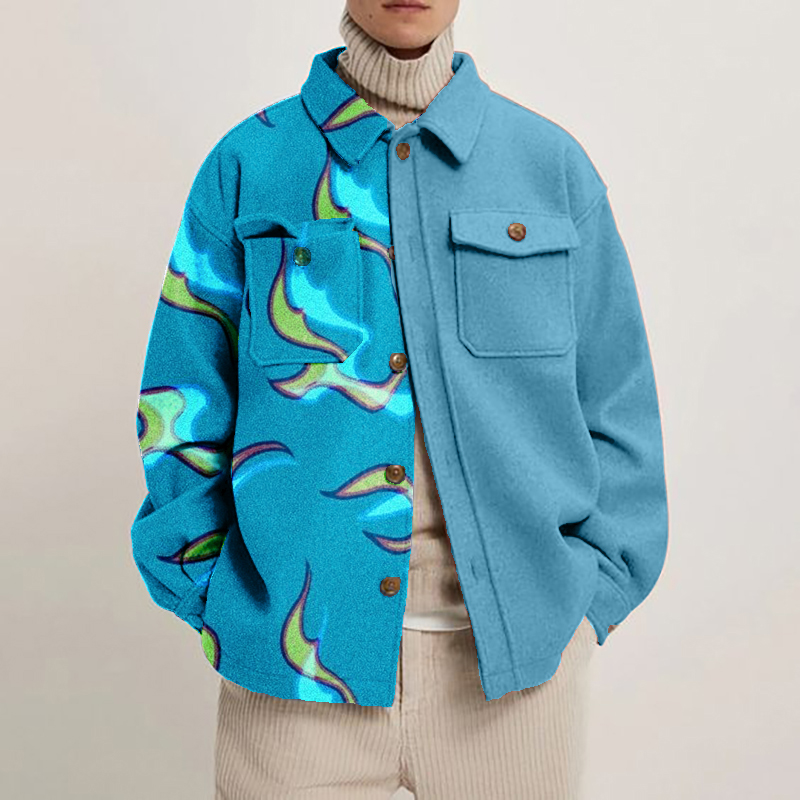 Abstract Flame Print Shirt Jacket