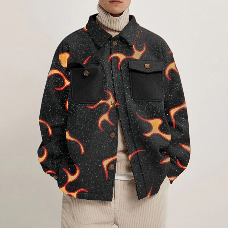 Abstract Flame Print Shirt Jacket - Helloice Apparel