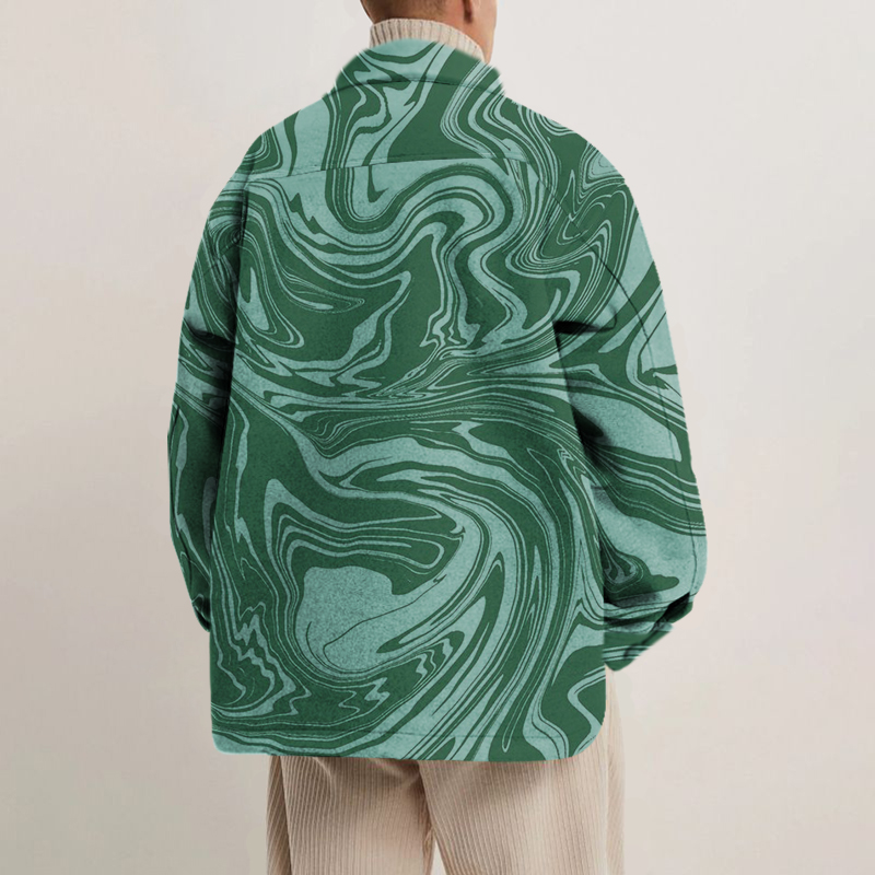 Unisex Abstract Wave Print Shirt Jacket