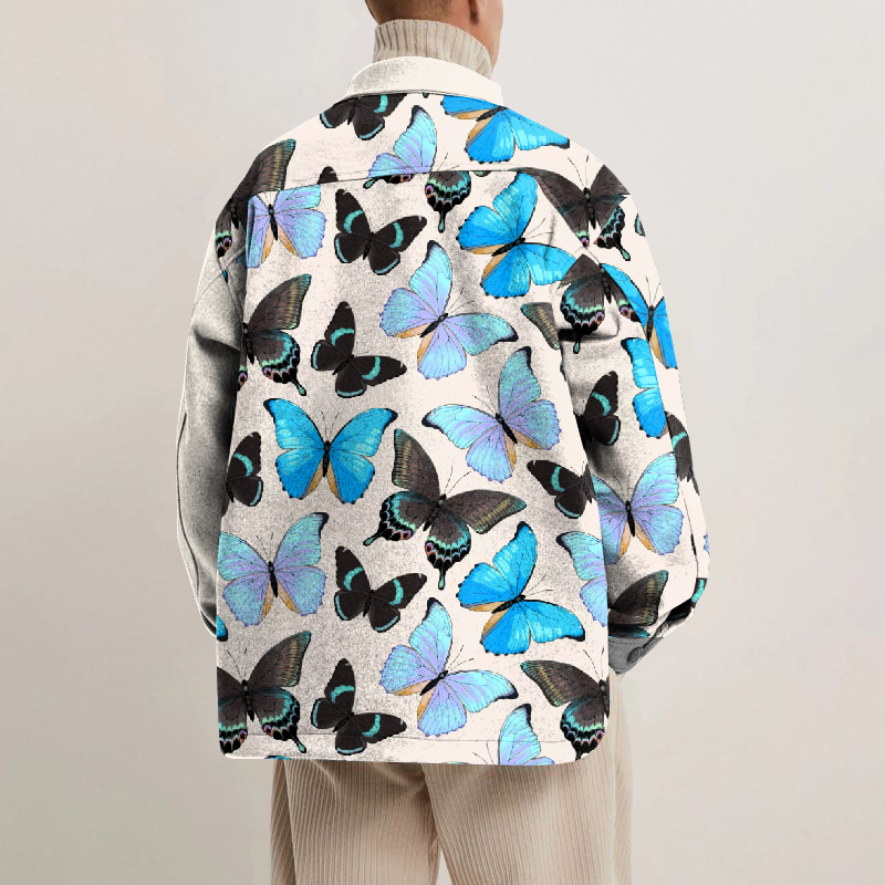 Tropical Butterfly Print Lapel Button Jacket