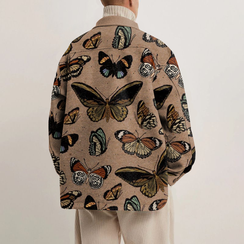 Vintage Butterfly Print Lapel Button Jacket