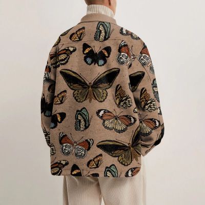 Vintage Butterfly Print Lapel Button Jacket