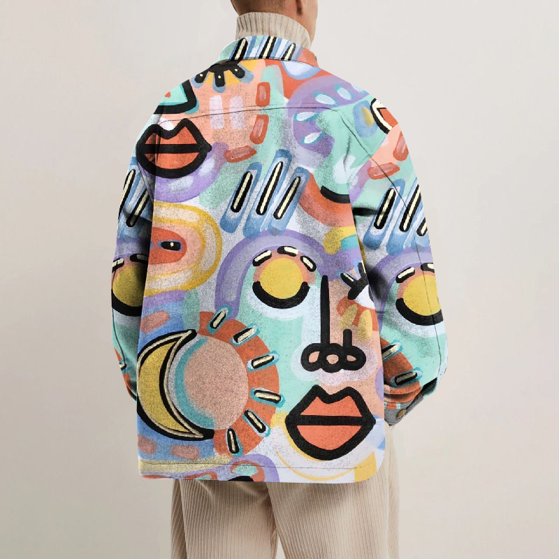 Abstract Art Print Lapel Button Jacket