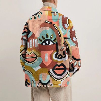 Abstract Print Lapel Button Jacket