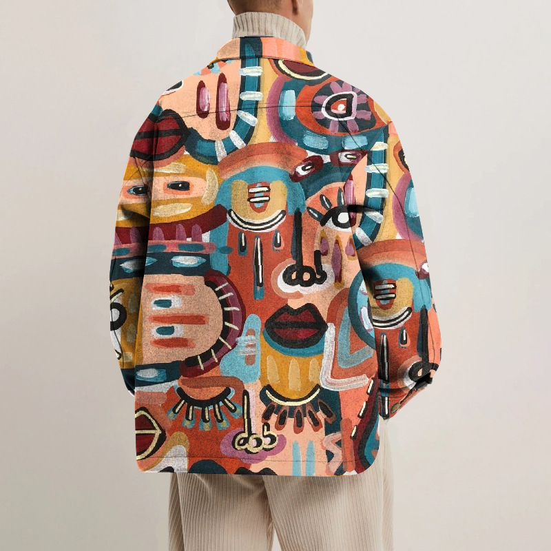 Abstract Print Lapel Button Jacket