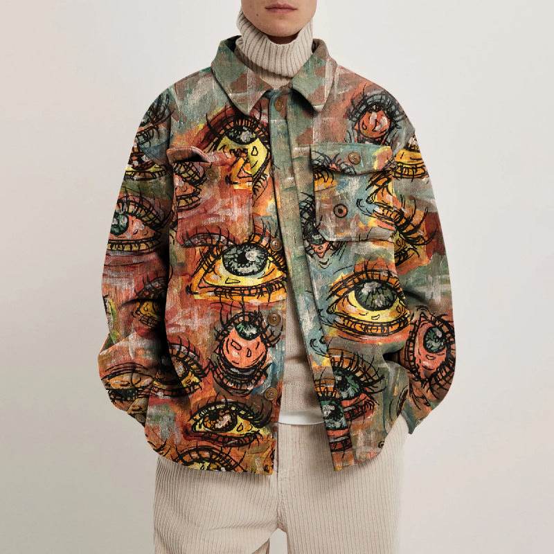 Eye Print Lapel Button Jacket