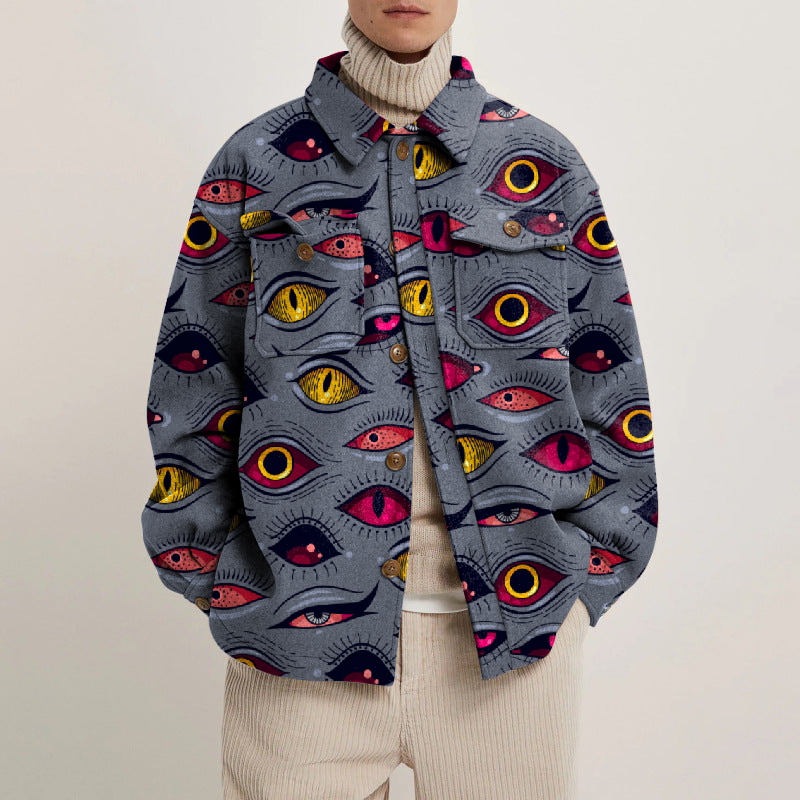 Devil Eyes Print Lapel Button Jacket