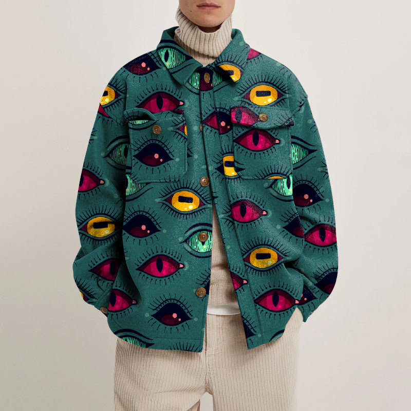 Devil Eyes Print Lapel Button Jacket