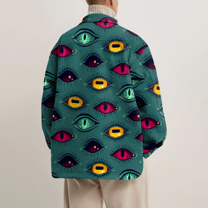 Devil Eyes Print Lapel Button Jacket