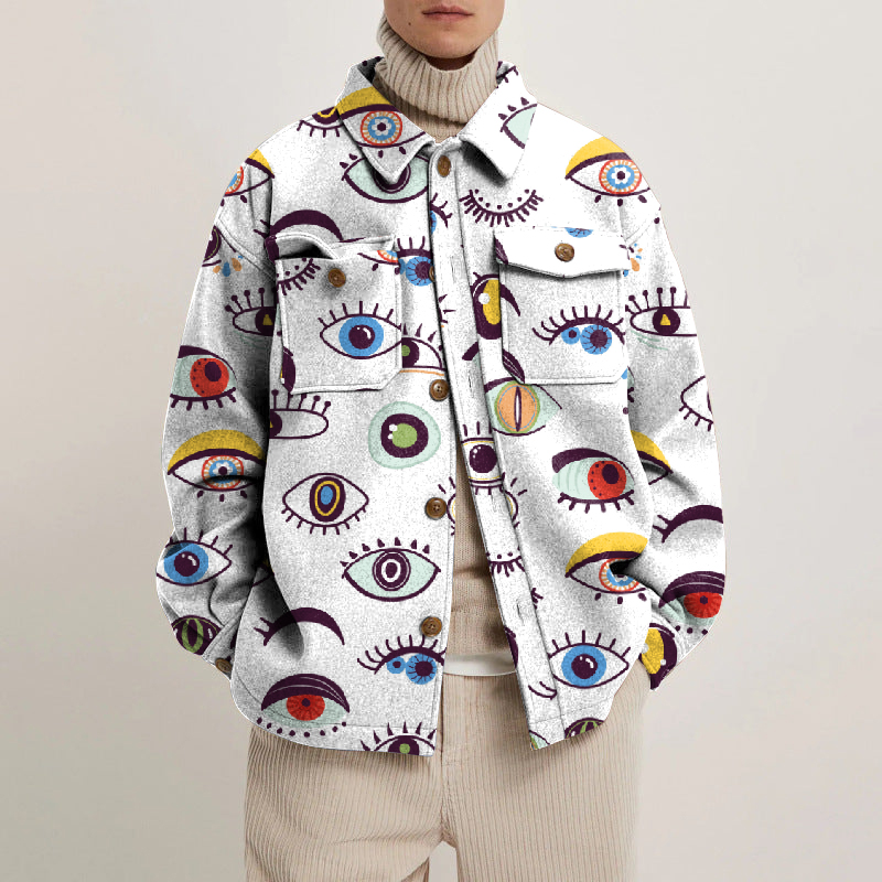 Abstract Eyes Lapel Button Jacket