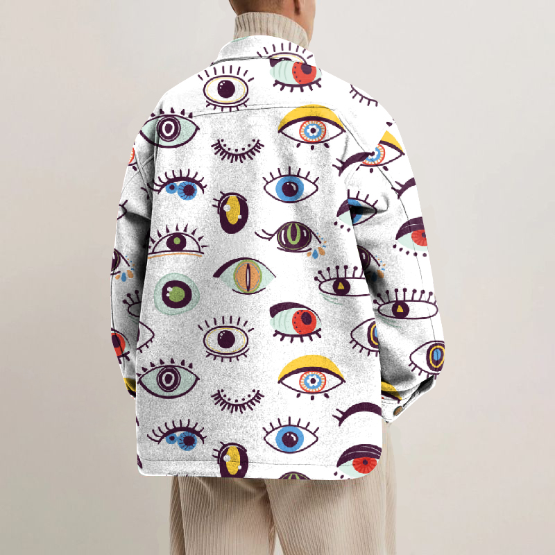 Abstract Eyes Lapel Button Jacket