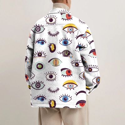 Abstract Eyes Lapel Button Jacket