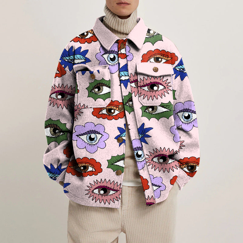 Abstract Eyes Lapel Button Jacket