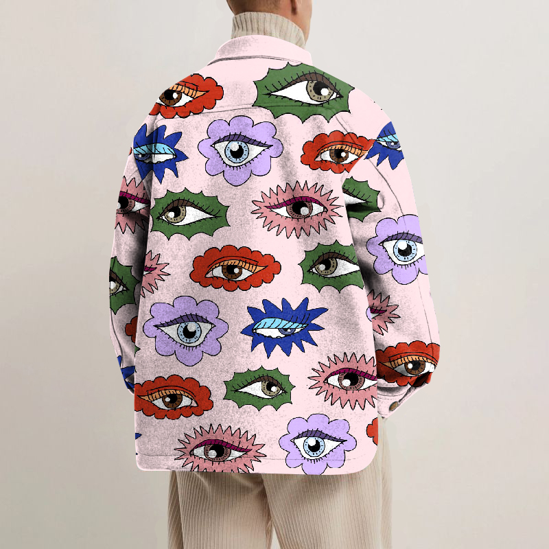 Abstract Eyes Lapel Button Jacket