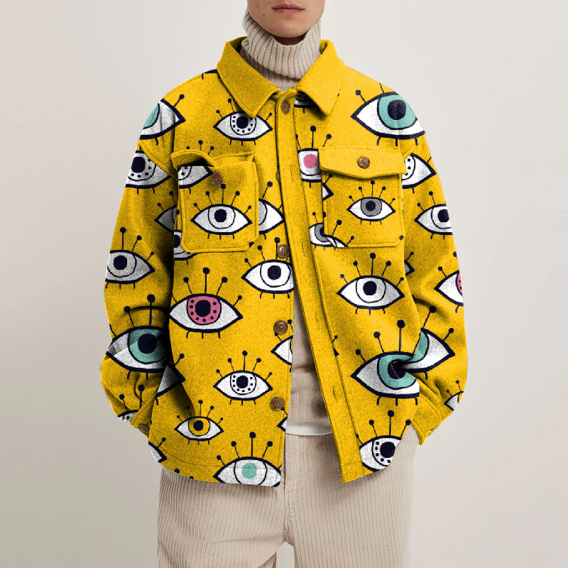 Colorful Eye Pattern Lapel Button Jacket - Helloice Apparel