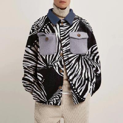 Zebra Butterfly Print Corduroy Thin Jacket