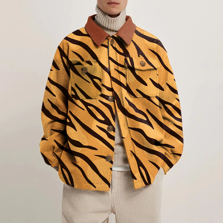 Tiger And Leopard Print Corduroy Thin Jacket