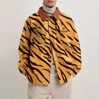 Tiger And Leopard Print Corduroy Thin Jacket