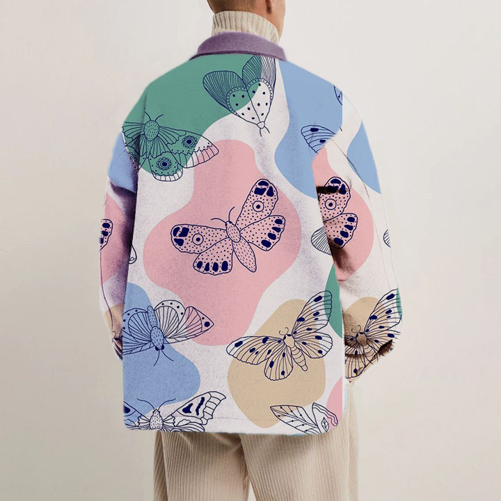 Butterfly Colorblock Print Corduroy Thin Jacket