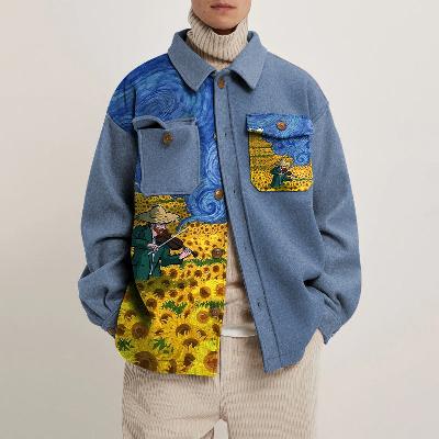 Sunflower Kitten Printed Shirt Jacket