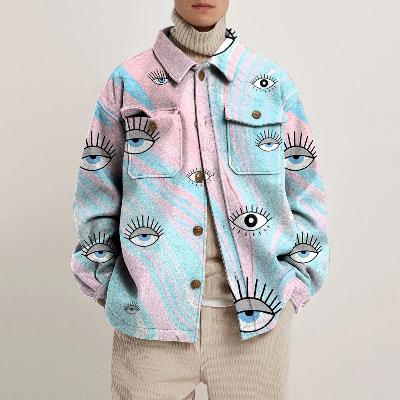 Pink Blue Eye Print Shirt Jacket