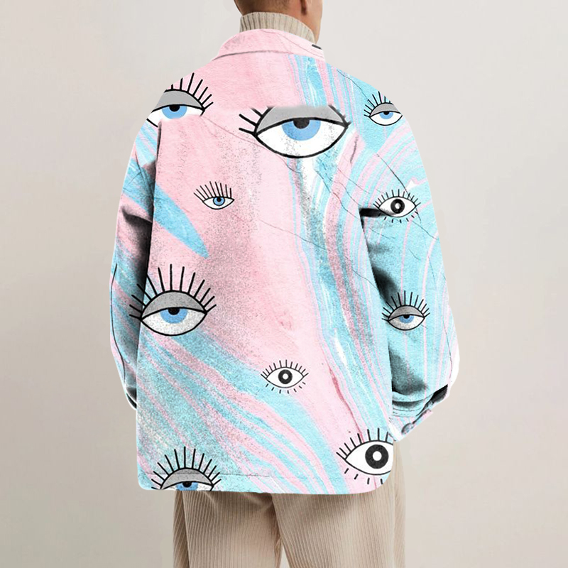 Pink Blue Eye Print Shirt Jacket