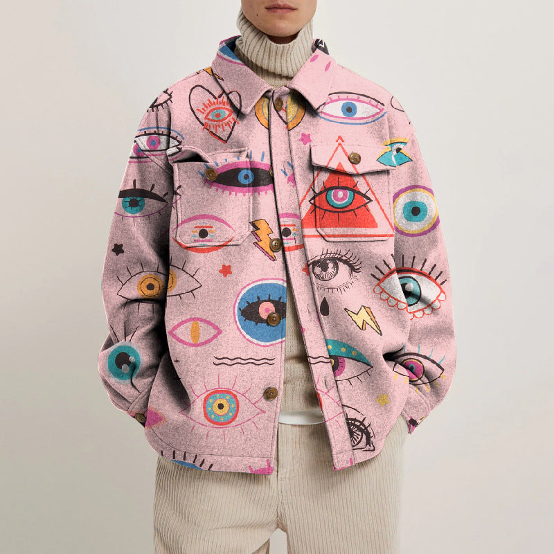 Star Eye Print Lapel Button Jacket