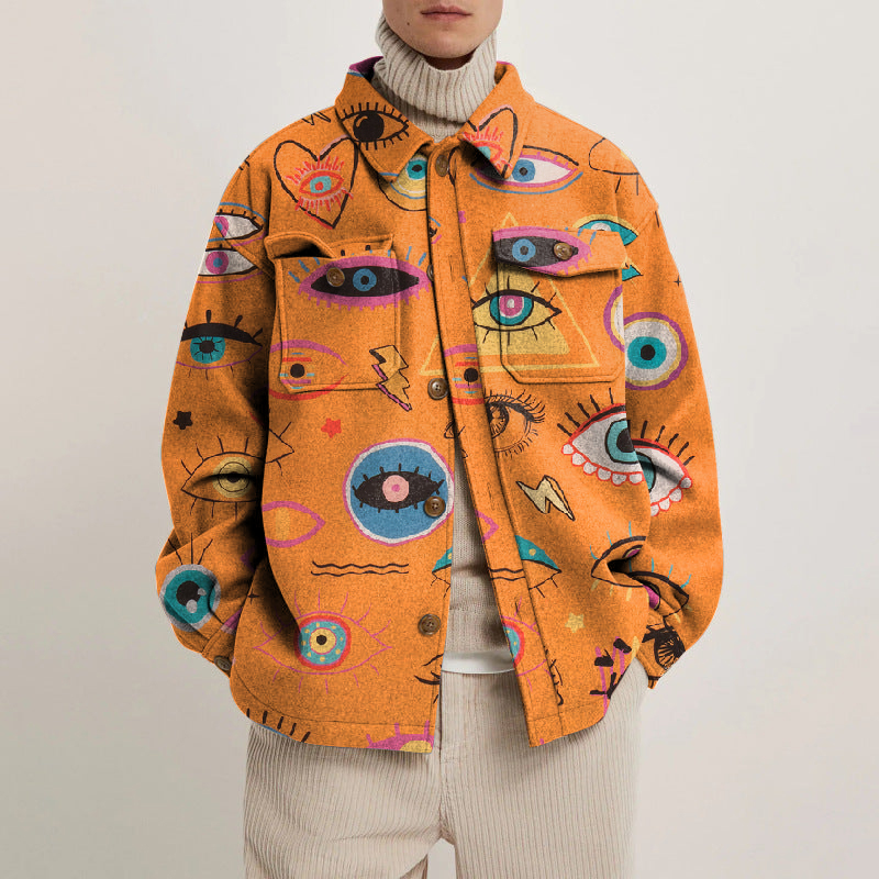 Star Eye Print Lapel Button Jacket