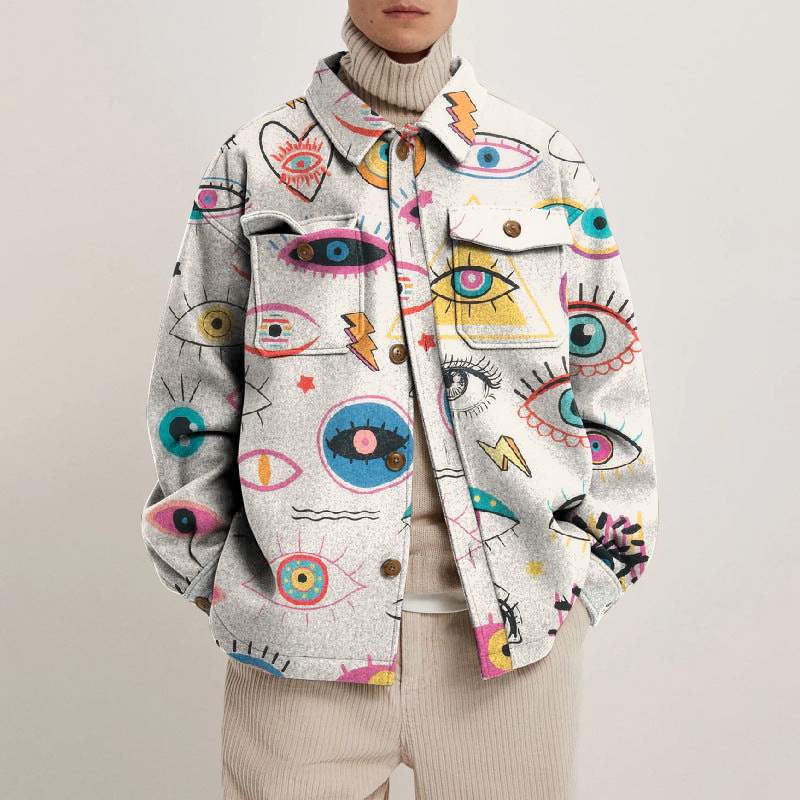 Star Eye Print Lapel Button Jacket