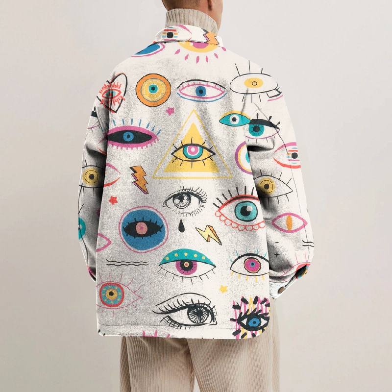 Star Eye Print Lapel Button Jacket