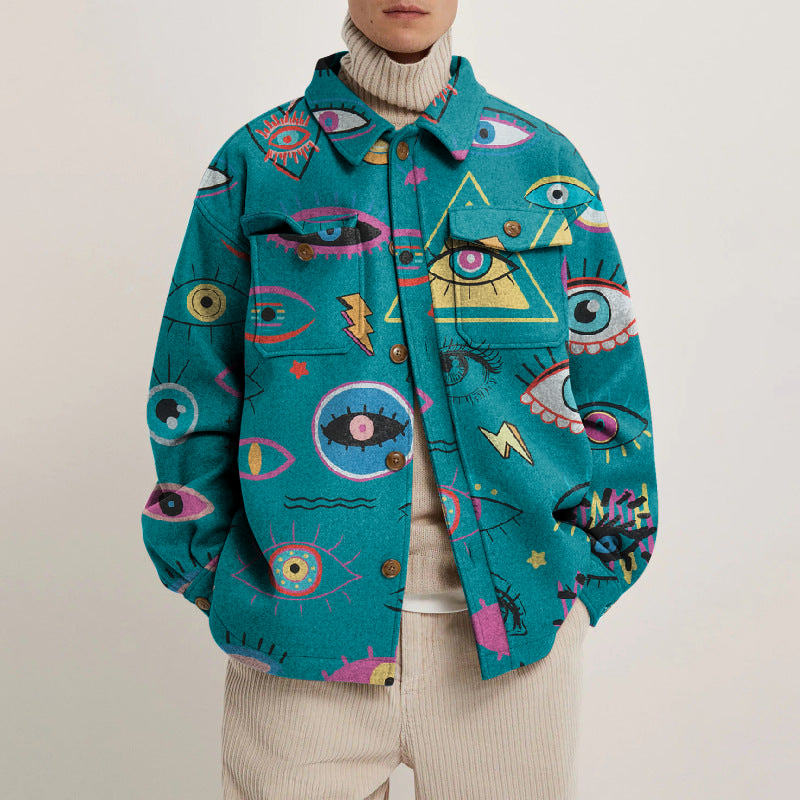 Star Eye Print Lapel Button Jacket