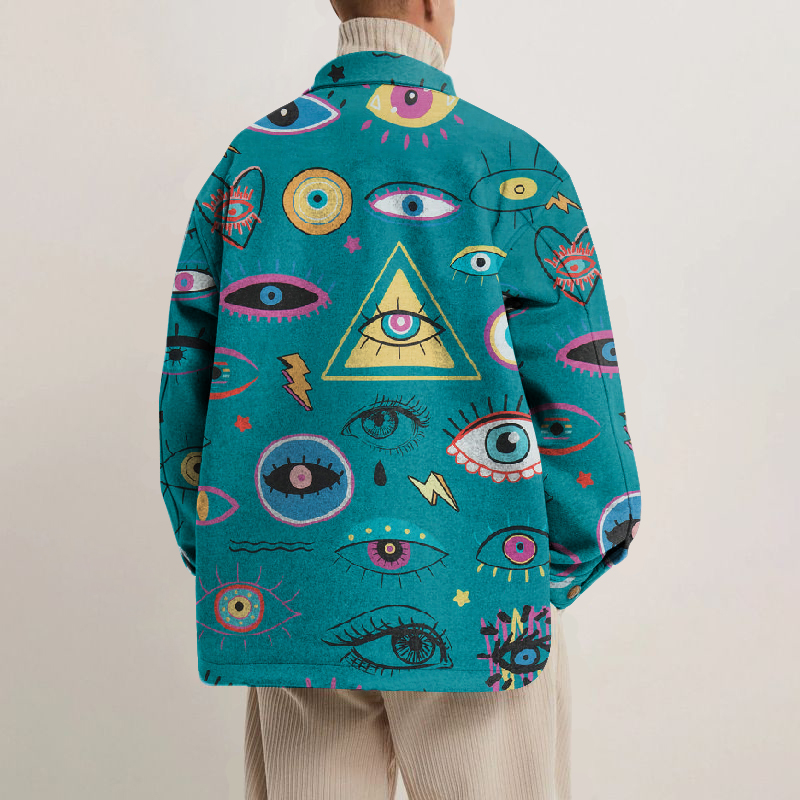 Star Eye Print Lapel Button Jacket