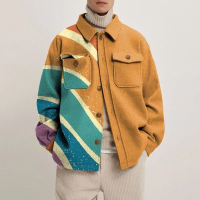 Exquisite Colorful Printed Lapel Button Jacket