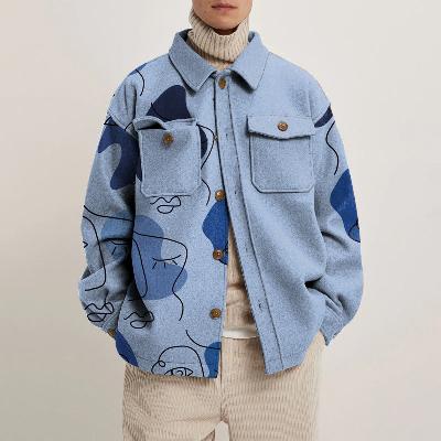 Abstract Irregular Face Print Shirt Jacket