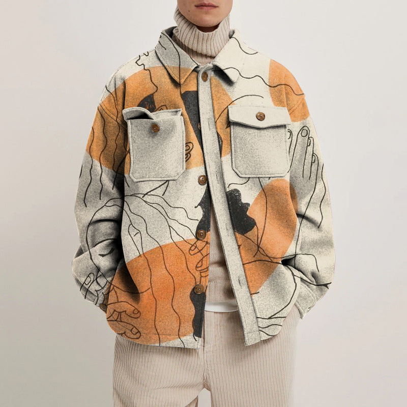 Abstract Irregular Face Print Shirt Jacket