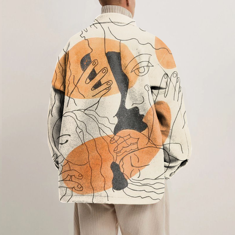 Abstract Irregular Face Print Shirt Jacket