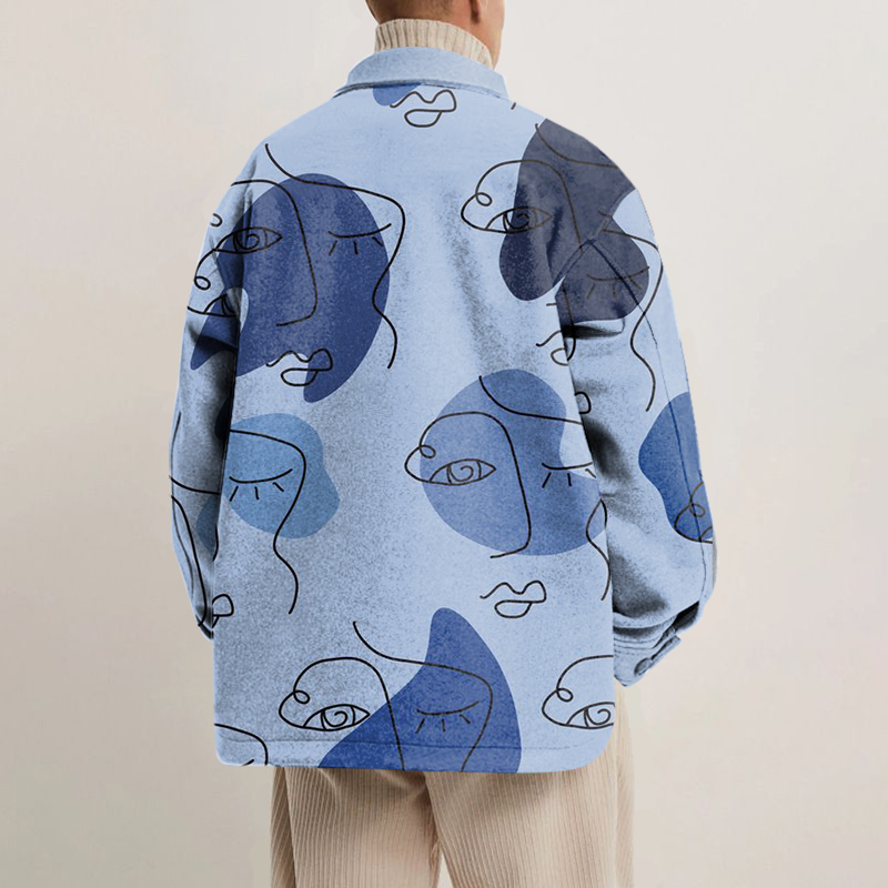 Abstract Irregular Face Print Shirt Jacket