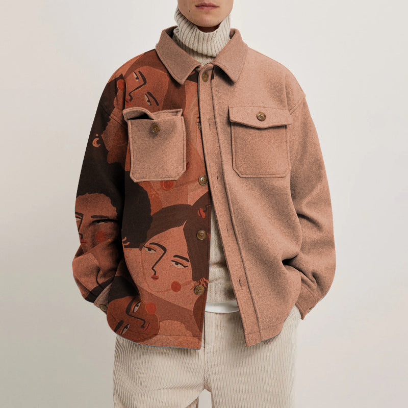 Color Oil Painting Face Print Shirt Jacket