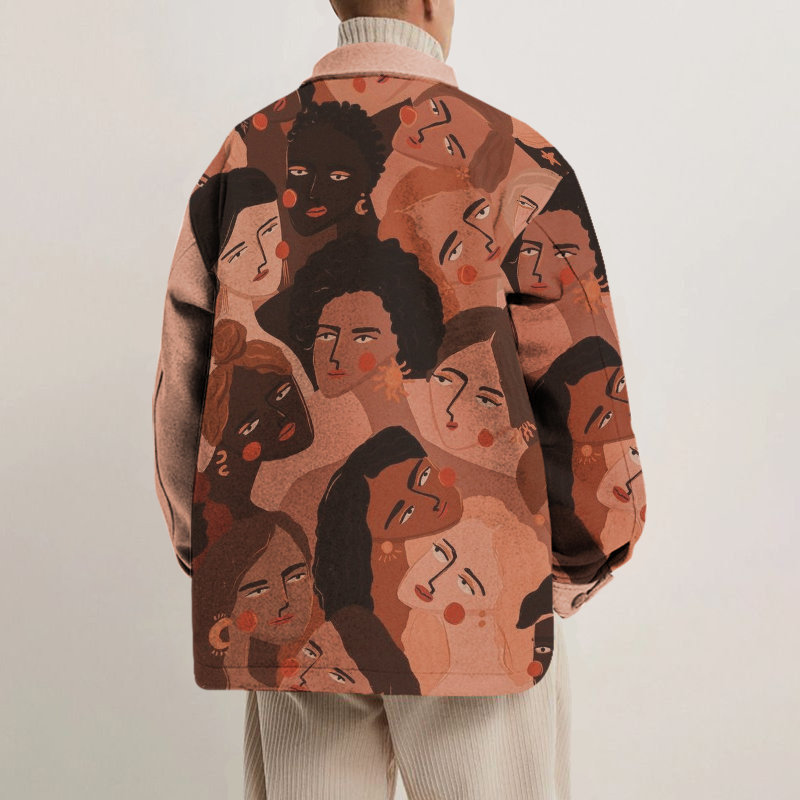 Color Oil Painting Face Print Shirt Jacket