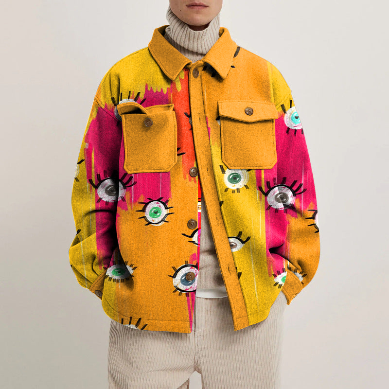 Colorful Irregular Eye Print Shirt Jacket