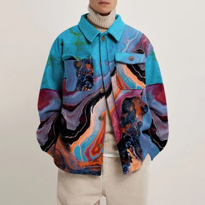 Abstract Print Lapel Button Jacket